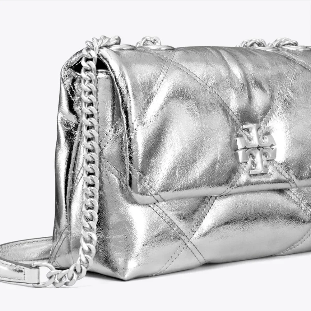 TORY BURCH Small Kira Diamond Quilt Metallic Leather Convertible Shoulder Bag